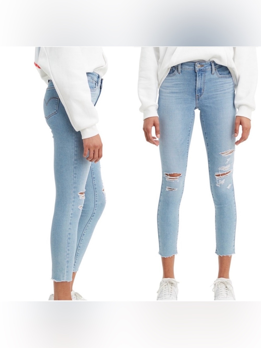 NEW* 👖Levi’s 711 Skinny Ankle Distressed Light Wash Raw Hem Jeans Women’s 14
